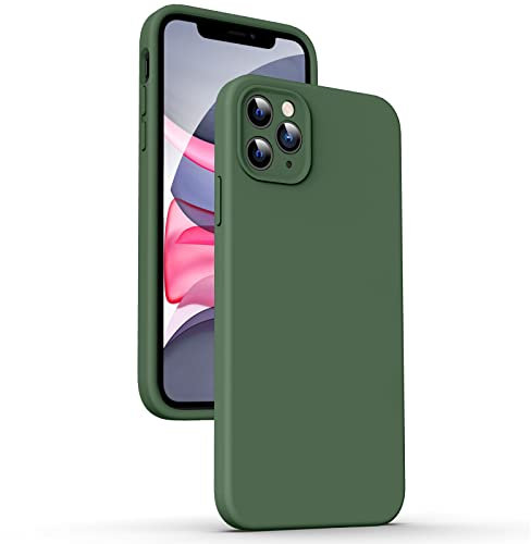 Supdeal Liquid Silicone Case for iPhone 11 Pro Max, [Flat Edge Design] [Camera Protection] [Anti Fingerprint] 4 Layers Protect Scratch Proof Anti Drop Microfiber Phone Cover, 6.5, Green
