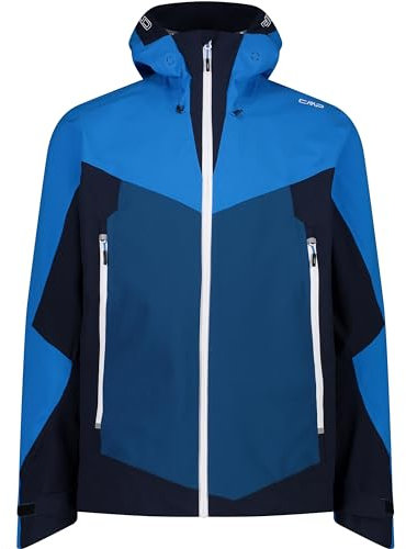 CMP M Jacket Fix Hood 3 Layer Ii Colorblock-Blau - Atmungsaktive funktionelle Herren Shelljacke, Größe 50 - Farbe River
