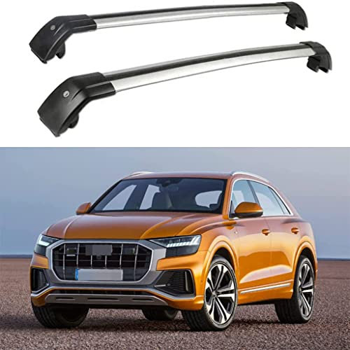HOWENG Barres Toit Voiture Rail Cross Aluminium,pour Audi Q8 (4MN) 2018 2019 Rails Support Barre Transversale Automatique Porte-Bagages sur Toit Support Vélo Transport Supérieur