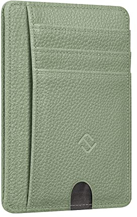 FINTIE Flache Geldbörse Kartenetui, Premium Kunstleder RFID-Blocker Slim Geldbeutel Kreditkartenetui mit ID-Fenster und Schnellzugriff-Fach für Herren Damen, Pastellgrün