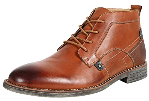 ANUFER Hombres Antiguo Piel Genuina Botines con Cordones Botas de Moto Chukka Marrón SN01801D EU43