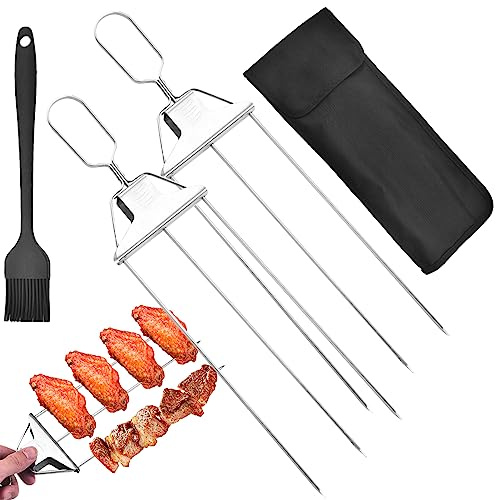 Voiakiu Brochette à 3 Broches, Brochettes de Barbecue pour Griller, Brochettes en Acier Inoxydable avec Curseur de Barre de Poussée Lisse, Accessoires De Barbecue pour Viande Légumes