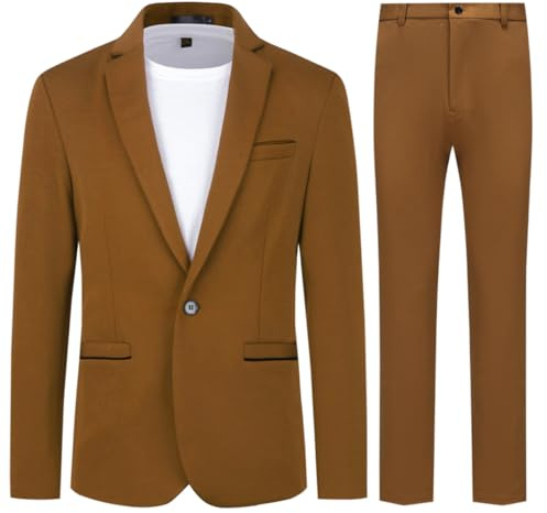 Allthemen herrdräkt 2 delar smal passform herrkostym en knapp snygg bröllopskostym, Kaffe, XL