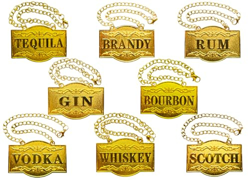 Decanter Tags - Liquor Tags (Set of 8, Golden Colour) Liquor Decanter Label:Gin, Vodka, Bourbon, Whiskey, Brandy, Rum, Scotch, Tequila - Tags for Liquor Bottle, Adjustable Chain, 2.36 x 1.57 inches | Liquor Labels: Gin, Vodka, Bourbon, Whiskey, Brandy, Rum, Scotch, Tequila, For Liquor Bottle, Adjustable Chain