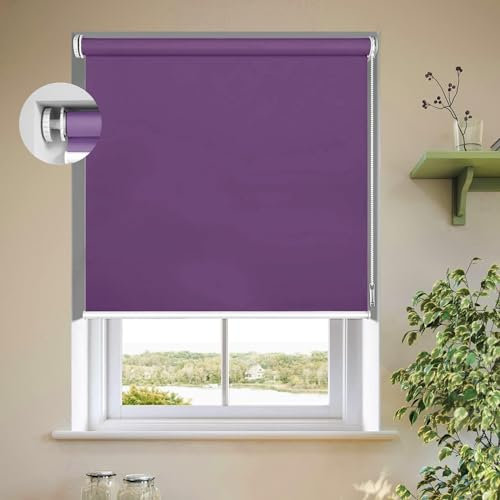 Verdunkelungsrollo Klemmfix 30 x 130 cm Hitzeschutz und Sichtschutz Deckenmontag Seitenzugrollo mit Kette, für Fenster innen Wandmontage, Lila