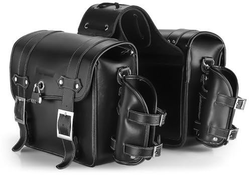 UZSPAC wasserdichte Motorradtasche PU-Leder Material Motorrad Satteltasche 16 Liter Stauraum mit Schnellverschluss-Wasserflaschenbeutel und Zahlenschloss (Color : Black)