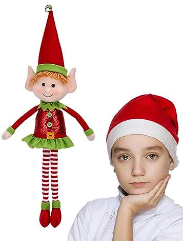 Aznever Weihnachtself, Plüsch-Elfen-Ornamente-, 65cm Weihnachtself Puppes Mit Langem Bein, Dekorationszubehör Aus Weichem Für Fenster, Veran-da, Kamin Und Andere Orte