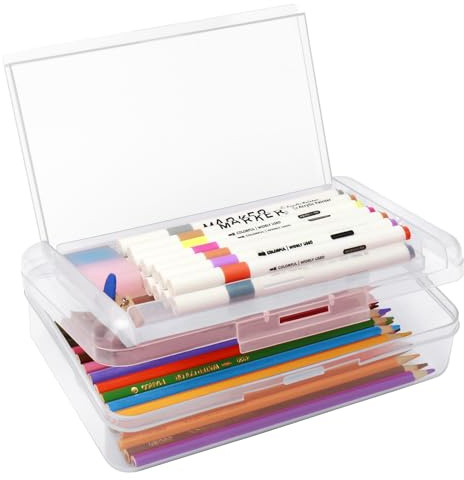 Nuozme Double Layer Large Capacity Pencil Box,Plastic Translucent Pencil Box, Hard Pencil Cases with Snap-Tight Lid for Pens, Pencils, School Supplies,Office Supplies,Medium-sized,1 Pack