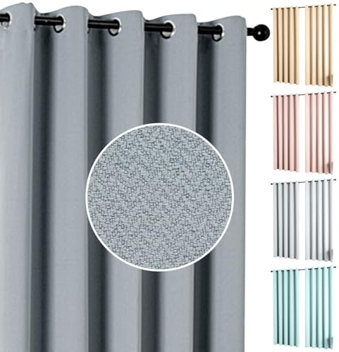 umlout Semi Blackout Thermal Curtains Genoa Ring Top Eyelet Charcoal 90x90, Herringbone Design, Energy Saving For Bedroom & Living Room