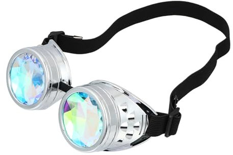 COLLBATH Steampunk Kaleidoskopbrille Mit Regenbogenfarbenem Kristallglas Verstellbares Gummiband Unisex Festivalbrille Für Partys Cosplay Mottopartys Und Karneval