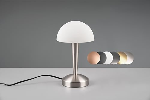 lightling LED Tischlampe Carina aus Metall, moderne Leuchte Indoor IP20, Switch Dimmer Funktion, On/Off Touch Funktion, Ø 15 cm, Höhe 26 cm, 4,9W, nickel matt