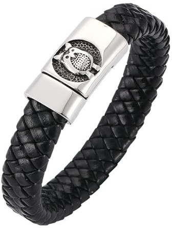 Daesar Armbänder Leder Herren 20.5CM, Lederarmband Eule Breit 12MM Schwarz mit Magnetverschluss Freundschaftsarmband Partnerarmband Personalisiert