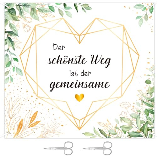 MONCAP Hochzeitsherz zum Ausschneiden 200x180cm Hochzeitslaken mit Scheren | Just Married Herzmotiv Hochzeit Bettlaken Hochzeitsdeko Standesamt Überraschung Hochzeitsspiele für Brautpaar