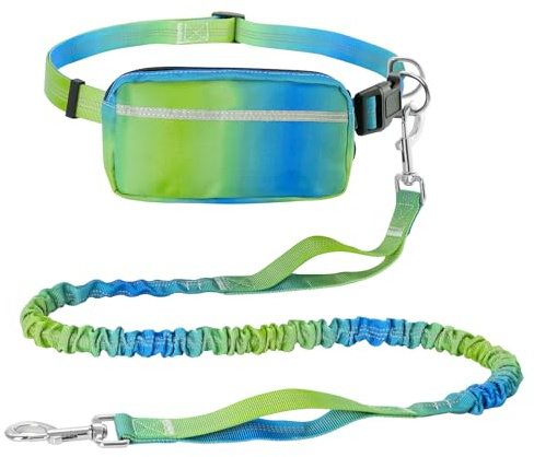 Guinzaglio per Cani Mani Libere Guinzaglio da Jogging per Cani con Cuciture Riflettenti Guinzaglio Regolabile da Corsa con Cintura In Vita per Corsa, Jogging (Blu)