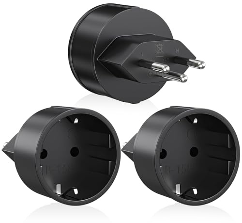 3 Stück Schweiz Reiseadapter, Schuko EU zu Typ J Steckdose, Deutschland auf Schweiz Steckdosenadapter Reisestecker für Malediven, Ruanda, Liechtenstein - Schwarz