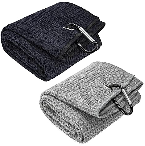 Toalla de Golf de Microfibra, 2 Piezas Tríptico Toalla de Limpieza con Mosquetón Clip, Plegable Toalla Deportiva de Secado rápido para el Sudor para Correr, Yoga, Acampada, Gimnasia, 60*40cm