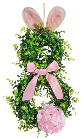 Milageto Corona de Pascua para Puerta de Entrada, Adorno de Guirnalda Festiva iluminada, Corona en Forma de de 22,83 Pulgadas x 11,42 Pulgadas para, Rosa