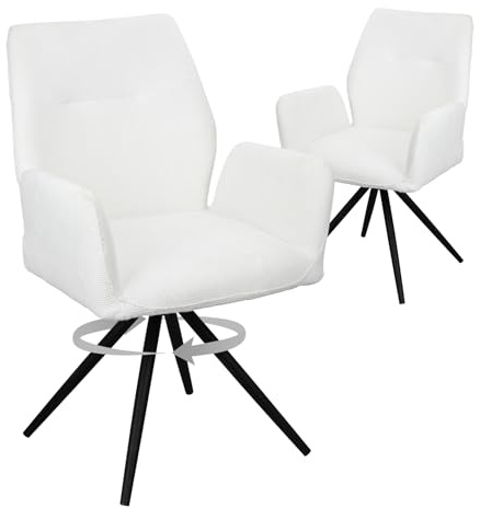 HOMELUX Esszimmerstühle Drehbar 2er Set, Stühle Esszimmer, Küchenstuhl, bis 110 kg Belastbar, Polsterstuhl mit Metallbeine und Rückenlehne für Esszimmer Küche, Weiß