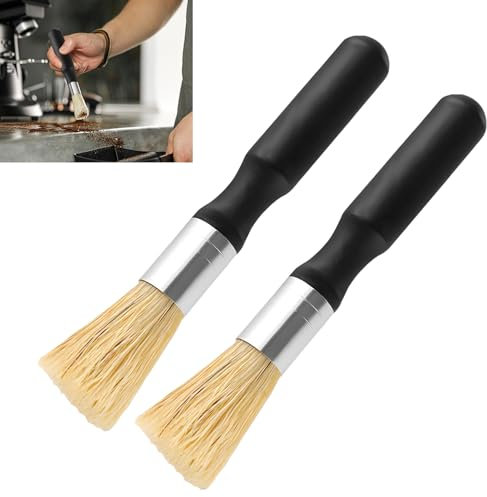 Barista Coffee Machine Cleaning Brush, Set of 2, 8.3 cm Handle, 3.5 cm, Portafilter Brush, Natural Bristles, Vegan Cleaning Brush, Wooden Glue Wax Brush of Espresso Machines and Coffee Grinders(Black）