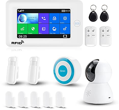 Système de sécurité Domestique Le système d'alarme Prend en Charge Le et Le cambrioleur de sécurité Domestique Intelligent Compatible avec la caméra IP Tuya(Set J)