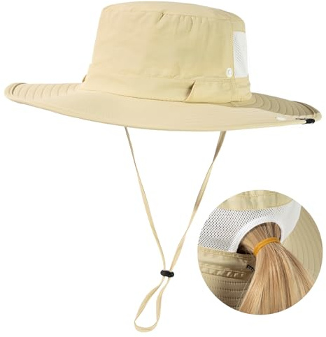 TOP-EX Sun Hat for Women Wide Brim SPF 50 UV Protection with Chin Strap Packable Bucket Sunhats for Travel Beach Outdoor Summer Waterproof Lightweight Gardening Hiking Fishing Camping M/L Khaki