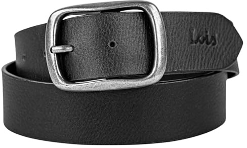 Lois - Cinturón De Cuero Para Hombre Con Hebilla Automática Ajustable, Cinturón De Piel De Vacuno Genuino Negro, Estilo Formal y Casual.