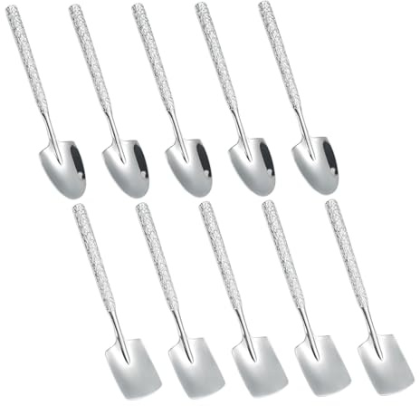 LIFKOME 10 Pezzi Cucchiai Paletta in Acciaio Inossidabile con Finitura Martellata Cucchiai Dessert Versatili per Gelato Budino Torta e Yogurt Utensili da Cucina Resistente e Facile da