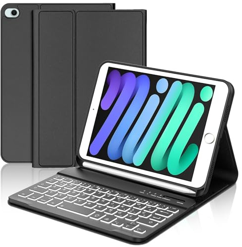 WAVATA Tastatur für iPad mini 5/4/3/2/1 mit Beleuchtete, Hülle Tastatur für iPad mini 5/Mini4 2019/2015 Magnetische Abnehmbare Bluetooth QWERTZ Layout, Schwarz