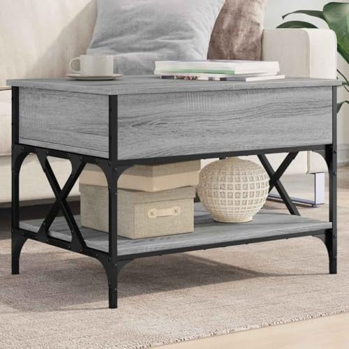 Teenpull Höhenverstellbarer Couchtisch Grau Sonoma, 70x50x50 cm, aus Holzwerkstoff und Metall, mit Stauraum, ideal für Wohnzimmer und Büro