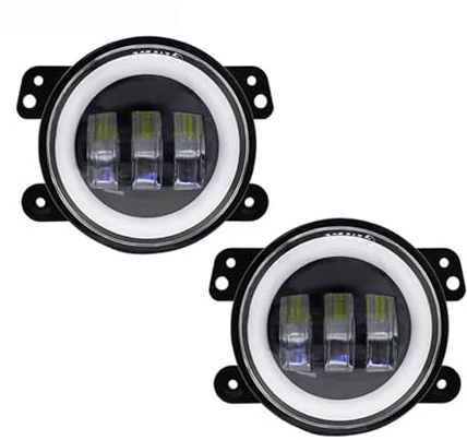 Kwedfgo Coche Luces Antiniebla Faros LED 4 Pulgadas 30W Luz Antiniebla Con Anillo Halo Blanco Luces Diurnas Tipo Para Chrysler 300 Para Touring PT Para Cruiser Todoterreno(2 piezas)
