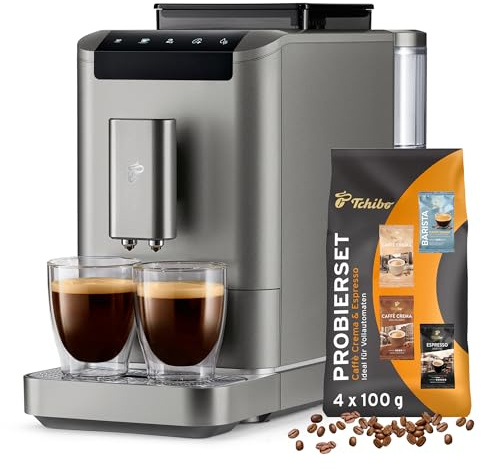 Tchibo Kaffeevollautomat Esperto2 Caffè mit 2-Tassen-Funktion für Caffè Crema und Espresso, Titanium Silver - INKLUSIVE Kaffeeprobierset GRATIS