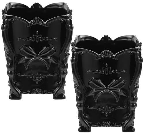 Soporte de Mesa para Brochas de Maquillaje Pp Negro, 2 Piezas | Gran Abertura, Diseño Transparente de Lujo, Portátil, para Estudio y Biblioteca, Logo