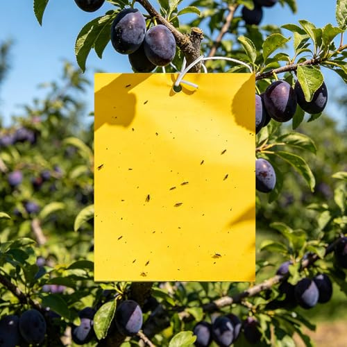 PDKKFF 60 Pièges à Insectes Jaunes, Plaques Collantes Double Face en PP | Pièges à Insecte pour Pucerons, Mouches Blanches, Nématodes, Mineur avec Liens Torsadés, 20x15cm