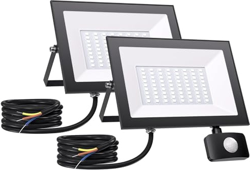 50W LED Strahler mit Bewegungsmelder Aussen - 5000LM 6500K Strahler mit Bewegungsmelder Aussen, IP65 Wasserdicht LED Fluter mit Bewegungsmelder Außen für Garten Garage Sportplatz Hinterhof, 2 Stück