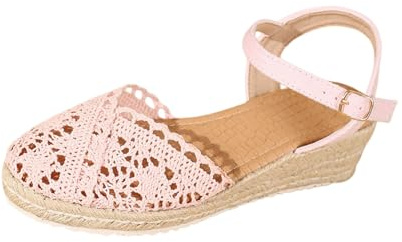 Générique Sandaler dam komfort - kilformade sandaler dam andningsbara skor stängd tå enfärgad tofflor plattform ledig plattform tofflor genombrutna trendiga lätta halmvävda skor, pink, 43 EU