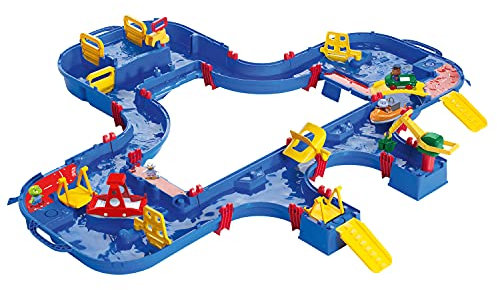 AquaPlay - Mega Lock Box - Wasserbahnset mit 5 Spielstationen und 62 Teilen, inklusive Amphibienauto, Containerboot, Fähre und 4 Spielfiguren, für Kinder ab 3 Jahren