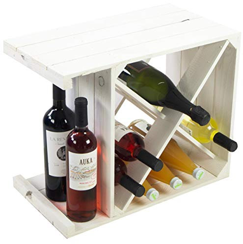Kistenkolli Altes Land Weinregal X weiß/Natur/geflammt Maße 50x40x27cm Regalkiste Flaschenablage Weinregal Apfelkiste/Weinkiste Flaschensystem Zeitungständer Ablagefächer (Weinregal X weiß)