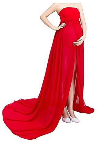 xuanranUK Abiti di Gravidanza Vestiti in Chiffon da protagonisti delle Donne di Pregnants di Fotografia Fuori dai Vestiti dalle Spalle, Gonne fotografiche di maternità (Rosso)