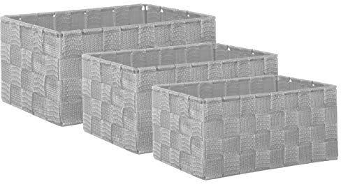 Brandsseller Lote de 3 Cajas de Almacenaje 23 cm, 21 cm, 19 cm Cesta de Almacenamiento sin Tapa Estantería Organizadora Aspecto Ratán - Gris Claro