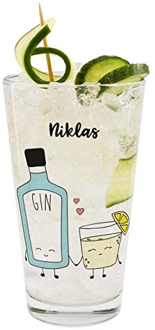 Herz & Heim® Gin & Tonic Longdrink Glas mit Namen,Motivauswahl, personalisiert (the GIN to my tonic)