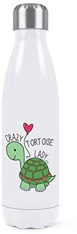 Crazy Tortoise Lady Double Wall Water Bottle Insulated Stainless Steel Sports Drinks 500ml White