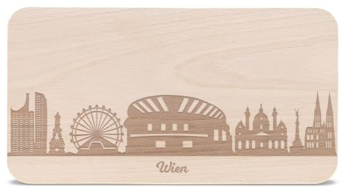 GRAVURZEILE Frühstücksbrettchen mit Gravur - Skyline Wien - Holz Schneidebrett Vesperbrett Brotzeitbrett - Geschenk für Stadtverliebte - Ideal auch als Souvenir