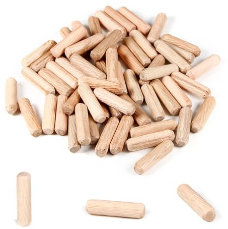 MroMax 50Pcs 8 x 30mm Wooden Dowel Pins, Approx 5/16 x 1-3/16 Wood Kiln Dried Fluted Beveled Hardwood Twill Dowel Pin for Furniture DIY Projects Shelves (Twill Grooved, Metric)