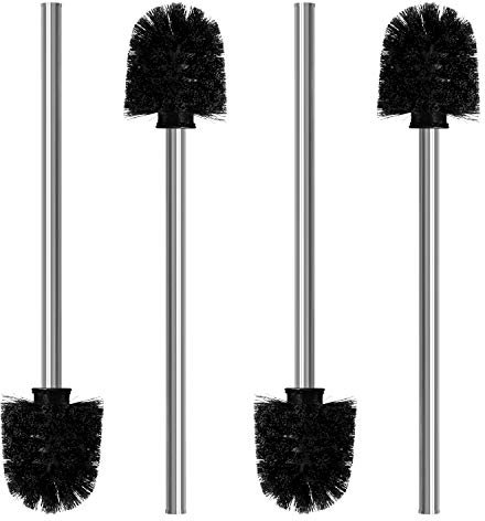 Nirox 4er Set Klobürsten Schwarz - WC Bürsten mit 8 cm Durchmesser - Toilettenbürste mit Edelstahlstiel - Klobesen in elegantem und edlem Design - Abnehmbare Bürstenköpfe