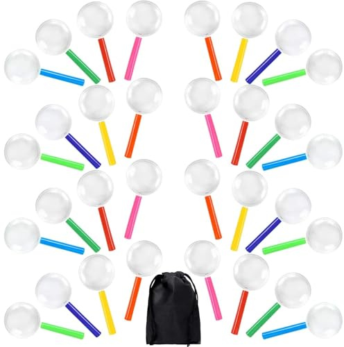 Elcoho 32 Pack Magnifying Glasses for Young People Plastic Colorful Magnifying Glasses for Party Favors Educational Toys with Storage Bag, 8 Colors