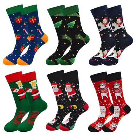 LOFIR Herren Weihnachtssocken Lustige Socken: Weihnachten Socken für Männer Witzige Strümpfe Fun Gemusterte Socken Baumwolle Bunte Socken 39-44