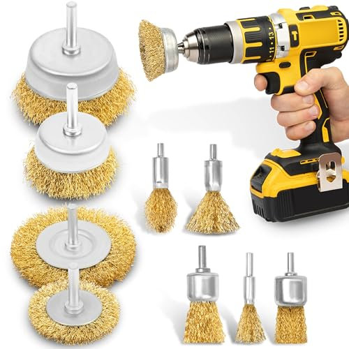 BLOSTM Spazzola Ferro per Trapano - 9 Pezzi Spazzola di Ferro per la Pulizia, la Rimozione Della Ruggine, la Lucidatura e la Rimozione Della Vernice - Set Completo