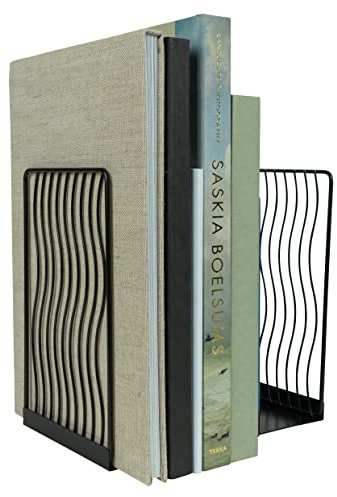QUVIO Buchablage im Wellendesign - Buchhalter - Buchständer - Buchstütze - Zeitschriftenhalter - 2 Stück - Stahl - Schwarz