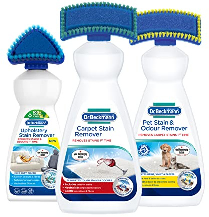 Dr. Beckmann Complete Cleaning Solution | Carpet Stain Remover 1 x 650 ml | Upholstery Stain Remover 1 x 400ml | Pet Stain & Odour Remover 1x650 ml