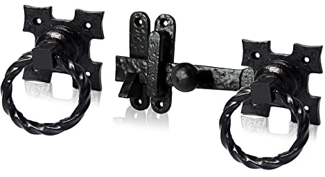 XFORT Smithy's Range Rope Ring Gate Latch, Black Antique Hammered Finish Ring Gate Latch, Corrosion Resistant, Ideal for External Use As A Garden Gate Latch, Shed & Barn Door Lock.